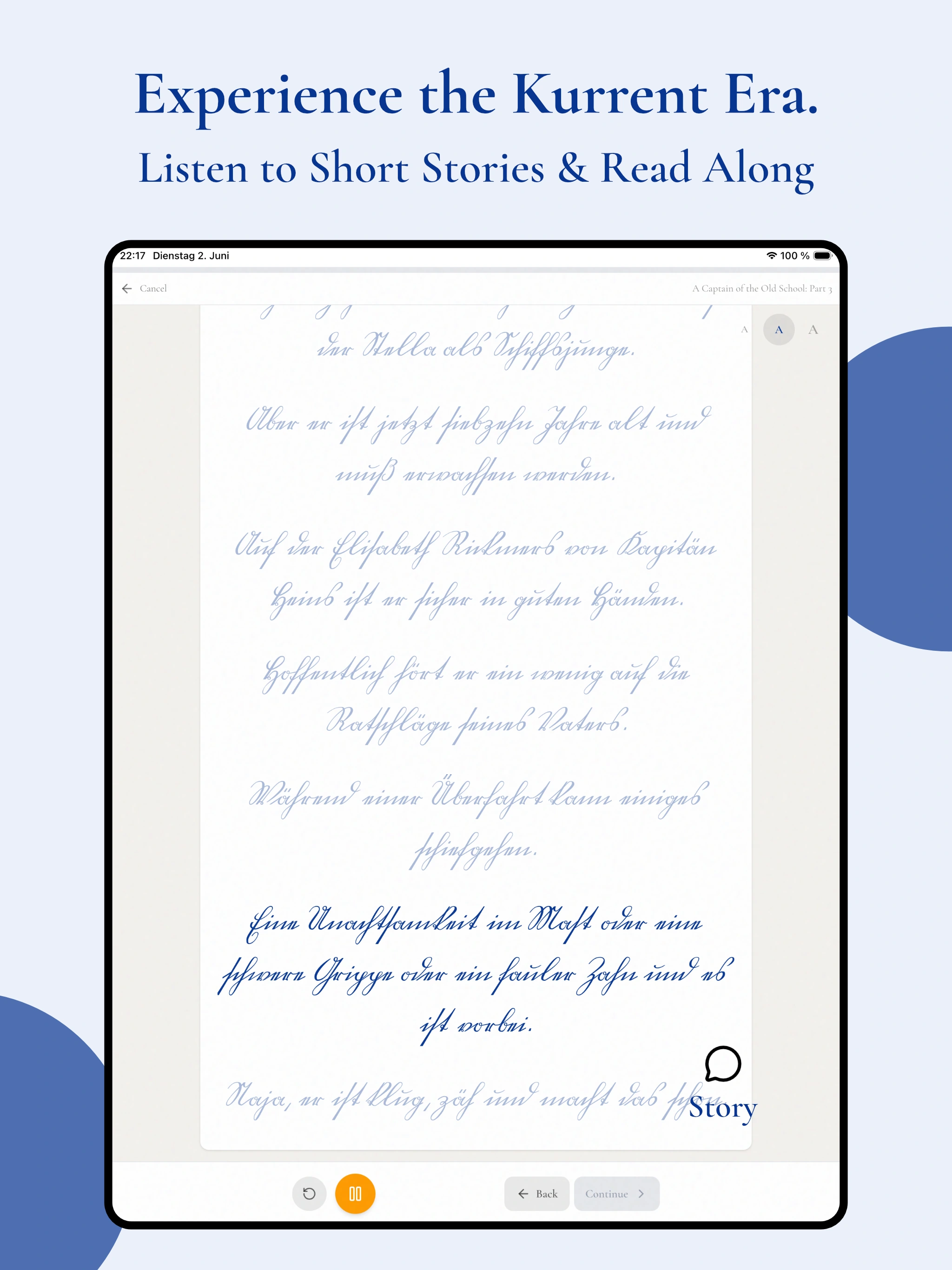 Spitzfeder Kurrent reading exercise on a tablet